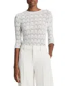 Vince Fine Lace Cotton Three-quarter-sleeve Sweater In Optic White