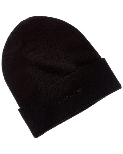 Vince Fine Rib Double Layer Cuff Knit Hat In Black
