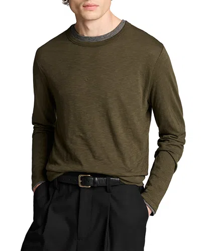 Vince Fine Slub Double Layer Long Sleeve Crewneck Shirt In Green