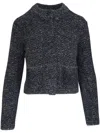 Vince Herringbone Textured Wool Blend Crop Jacket In Black