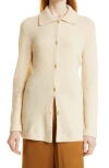 Vince Fitted Polo Collar Wool & Cashmere Blend Cardigan In Neutral