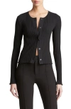 Vince Ribbed Long-sleeve Novelty Top In Black