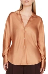Vince Fitted Silk Button-up Blouse In Nectarine