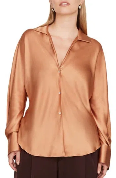 Vince Fitted Silk Button-up Blouse In Nectarine