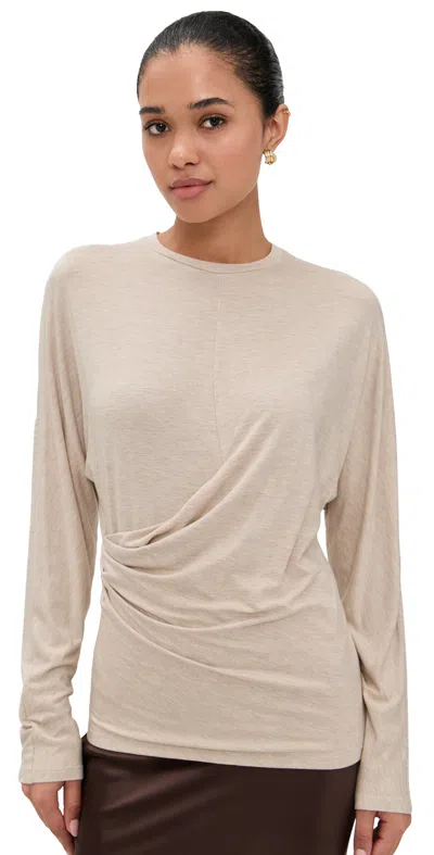 Vince Fixed Drape Long Sleeve Crew Tee H Cream Oat In Neutral