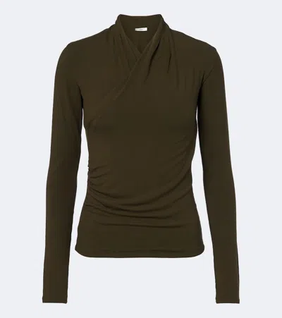 Vince Long Sleeve Fixed Wrap Top Cypress In Green