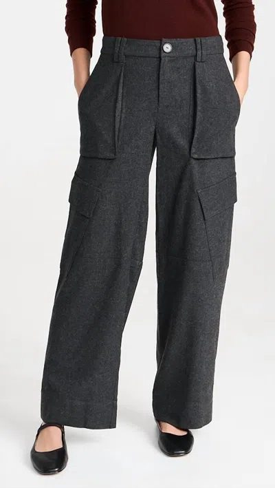 VINCE FLANNEL WIDE LEG RAVER PANTS IN CHARCOAL