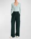 Vince Flannel Wide Leg Raver Wool-blend Pant In Sea Onyx