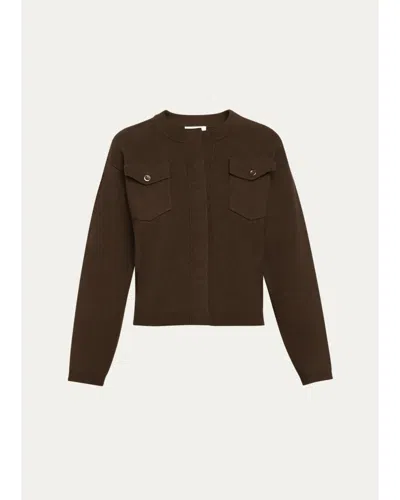 Vince Flap Pocket Wool-blend Sweater Jacket In Brown