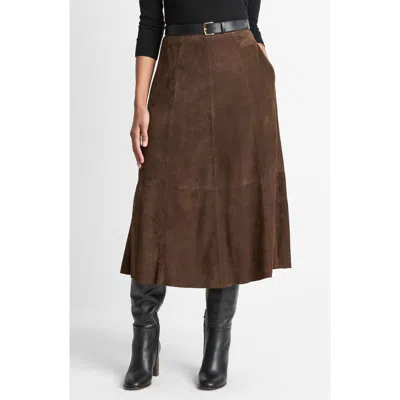 Vince Flared Suede Skirt In Brown