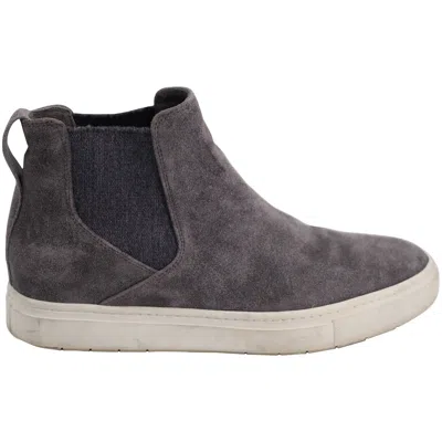 Vince Flat Ankle Sneakers In Grey Suede In Blue