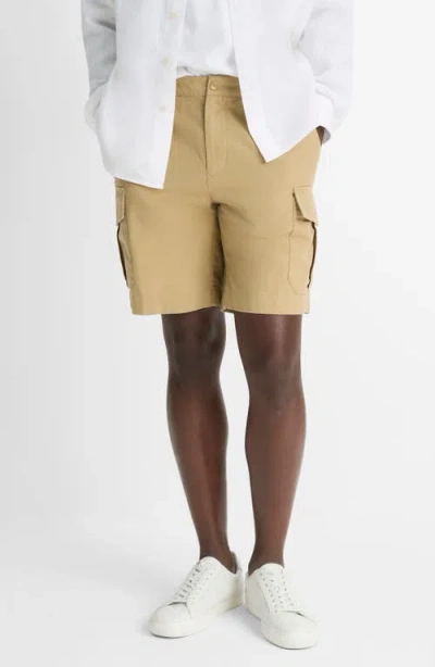 Vince Flat Front Cotton & Linen Cargo Shorts In Beachwood