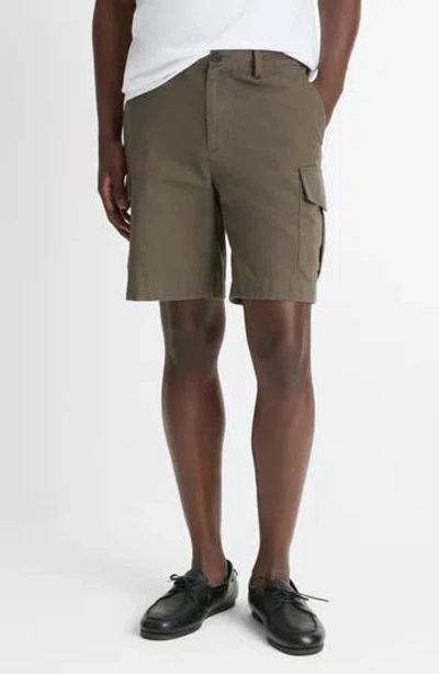 Vince Flat Front Cotton & Linen Cargo Shorts In Brown