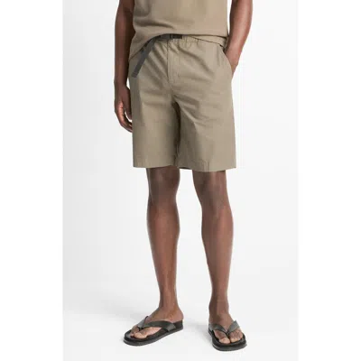 Vince Flat Front Cotton Ripstop Belted Shorts In Green