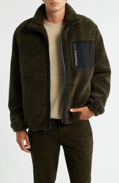 Vince Fleece Zip Jacket In Brown