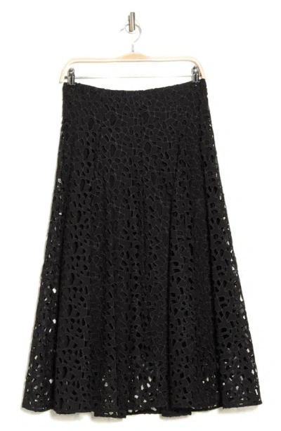 Vince Floral Cotton Eyelet Skirt In Black