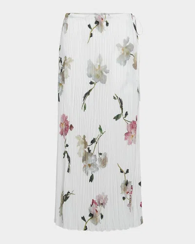 Vince Floral Crinkled Slip Skirt In White
