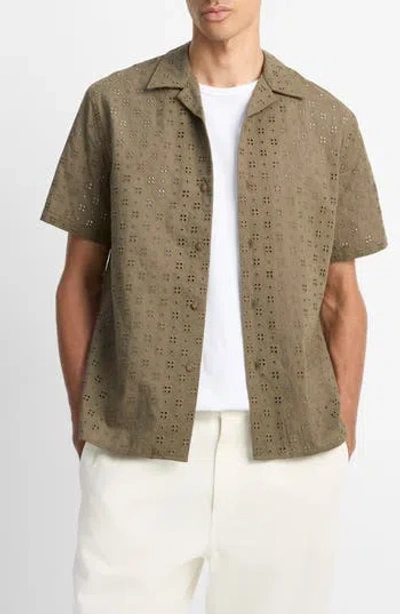 VINCE VINCE FLORAL EYELET COTTON CAMP SHIRT