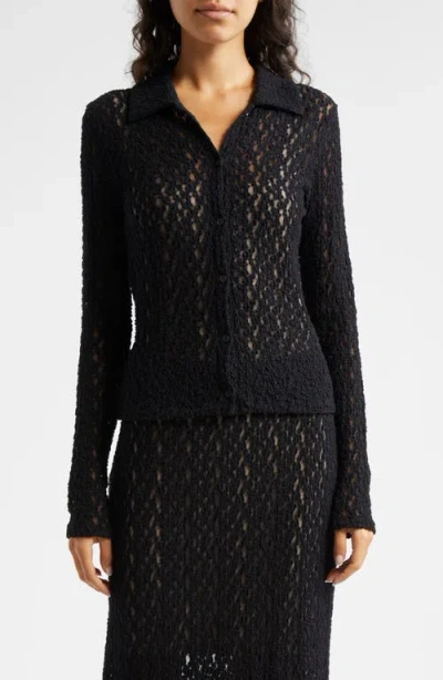 Vince Floral Lace Button-up Shirt In Black