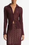 Vince Floral Lace Button-up Shirt In Cherry Night