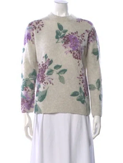 Pre-owned Vince Floral Print Crew Neck Sweater In Gray