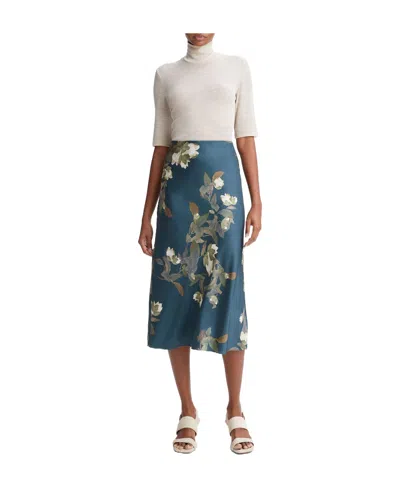 Vince Floral-print High-waisted Midi Skirt In Blue