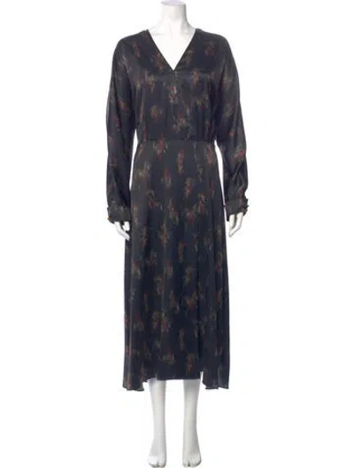 Pre-owned Vince Floral Print Long Dress In Black