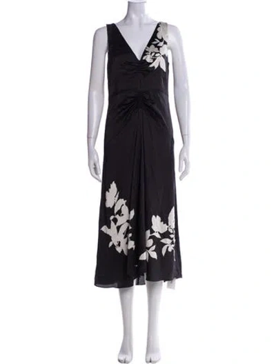 Pre-owned Vince Floral Print Long Dress In Black