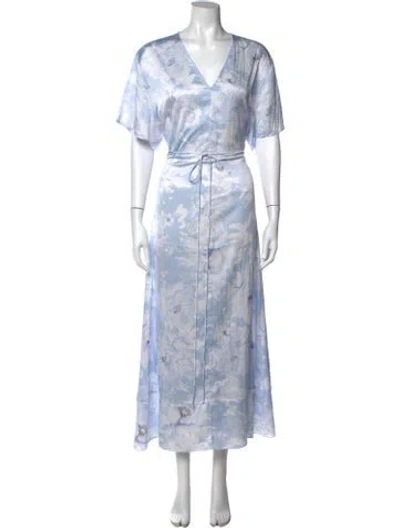 Pre-owned Vince Floral Print Long Dress In Blue