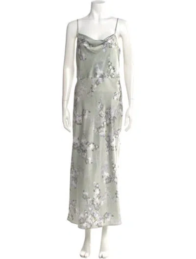 Pre-owned Vince Floral Print Long Dress In Green