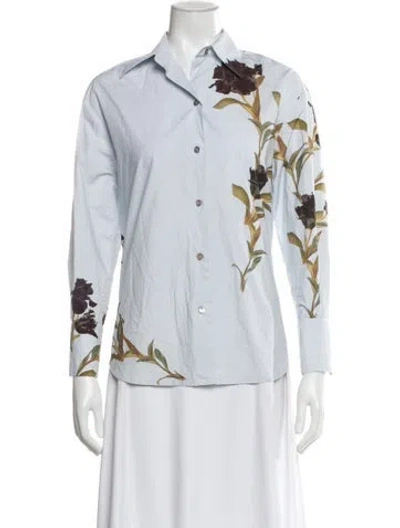 Pre-owned Vince Floral Print Long Sleeve Button-up Top In White