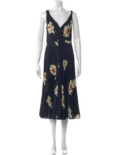 Pre-owned Vince Floral Print Midi Length Dress In Blue