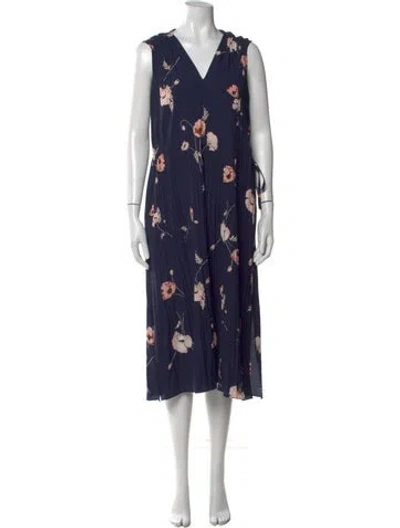 Pre-owned Vince Floral Print Midi Length Dress In Blue