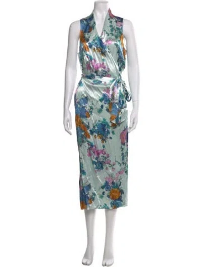 Pre-owned Vince Floral Print Midi Length Dress In Blue