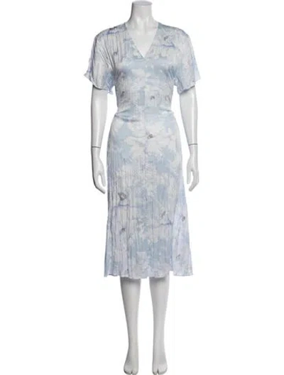 Pre-owned Vince Floral Print Midi Length Dress In Blue