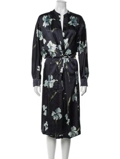 Pre-owned Vince Floral Print Midi Length Dress In Blue