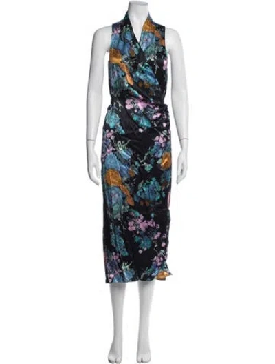 Pre-owned Vince Floral Print Midi Length Dress In Blue