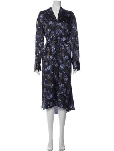 Pre-owned Vince Floral Print Midi Length Dress In Blue