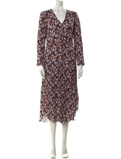 Pre-owned Vince Floral Print Midi Length Dress In Brown