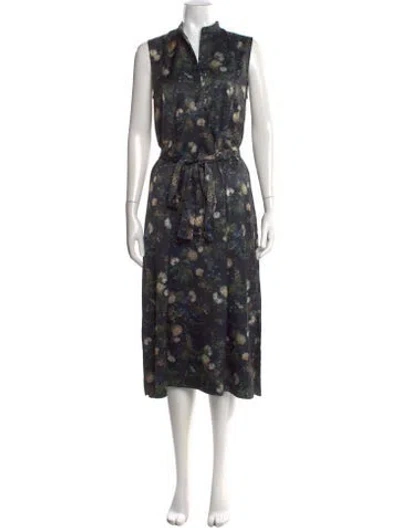 Pre-owned Vince Floral Print Midi Length Dress In Green