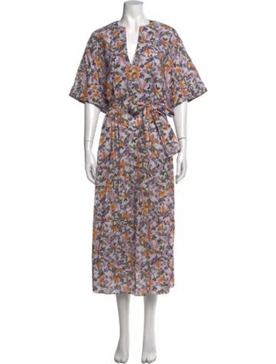 Pre-owned Vince Floral Print Midi Length Dress In Purple