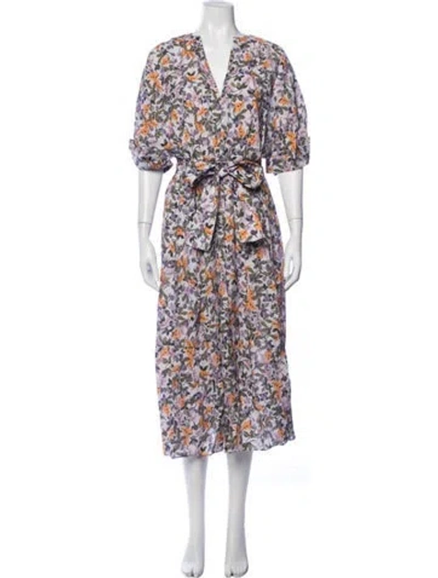 Pre-owned Vince Floral Print Midi Length Dress In Purple