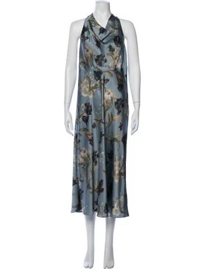 Pre-owned Vince Floral Print Midi Length Dress W/ Tags In Blue