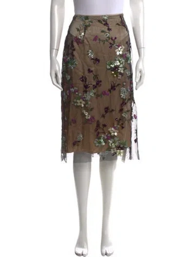 Pre-owned Vince Floral Print Midi Length Skirt In Black