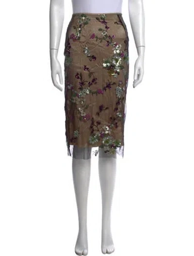Pre-owned Vince Floral Print Midi Length Skirt In Black