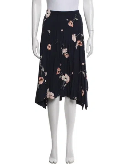 Pre-owned Vince Floral Print Midi Length Skirt In Blue