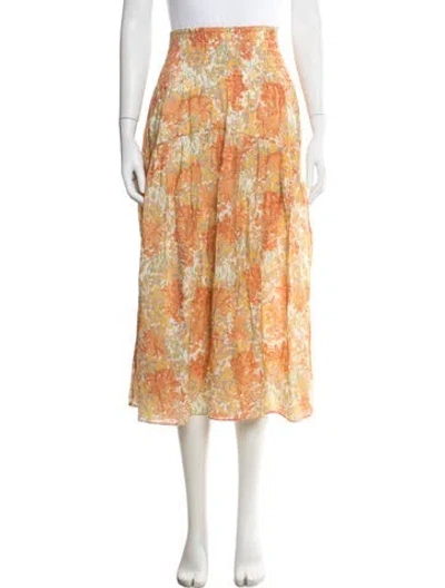 Pre-owned Vince Floral Print Midi Length Skirt In Orange