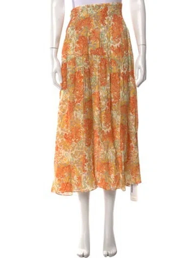 Pre-owned Vince Floral Print Midi Length Skirt In Orange