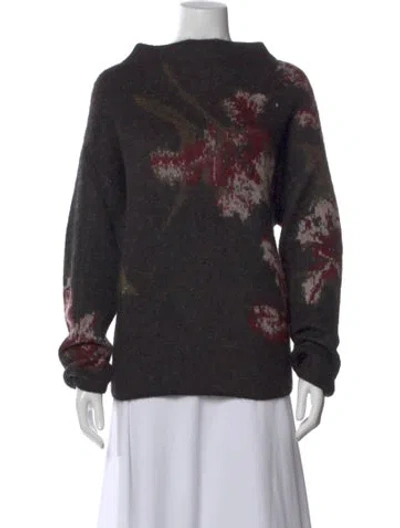 Pre-owned Vince Floral Print Mock Neck Sweater In Brown
