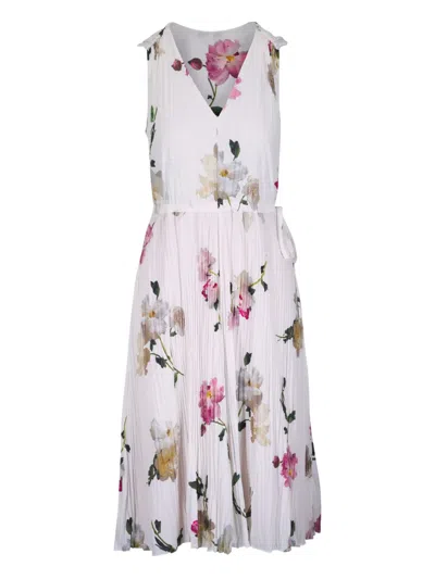 Vince Floral-print Pleated Dress In White